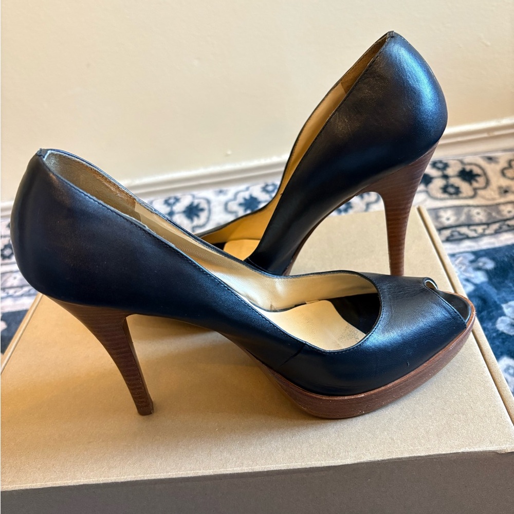 Cathy Jean Black Leather Heels